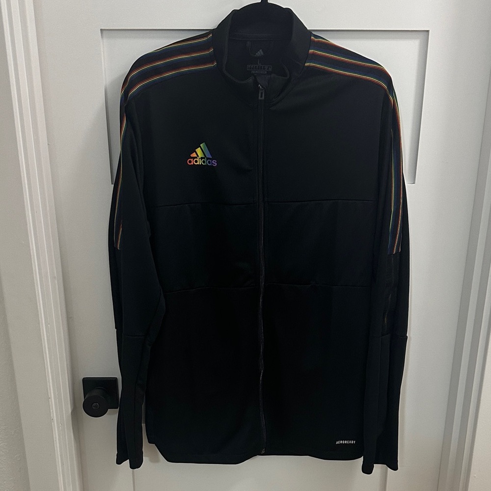 Adidas Men's Black Jacket with Pride Multicolor Stripes